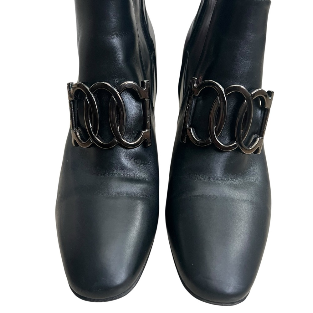 Salvatore Ferragamo Gancini Leather Mid-Calf Boots Black Size 6C | Designer - Picture 6 of 11